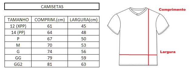 tabela tamanhos camisas