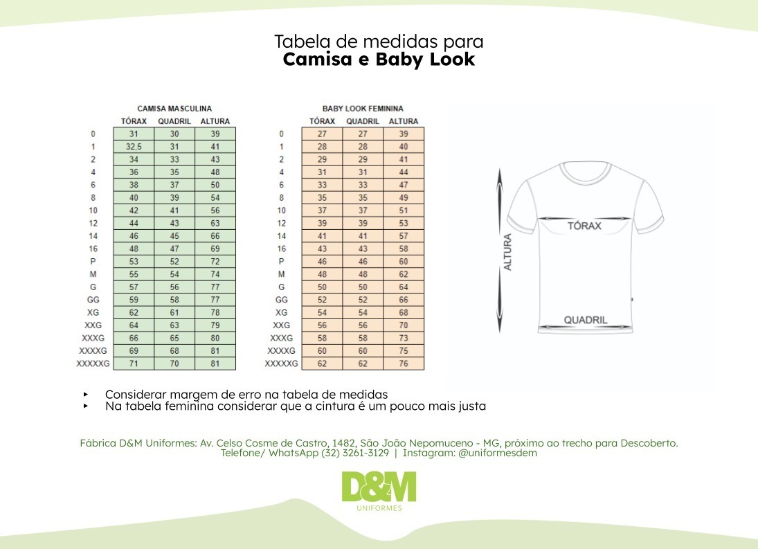 tamanhos camisa